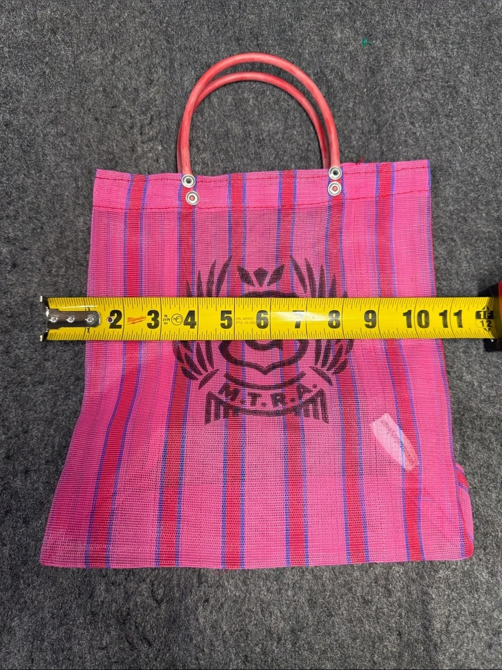Mini Consuela Pink and Red Striped Tote with Logo